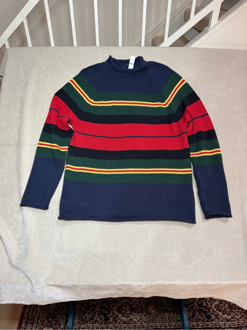 1988 J. Crew Rollneck Sweater in Cotton Rugby Stripe - Picture 2 of 5